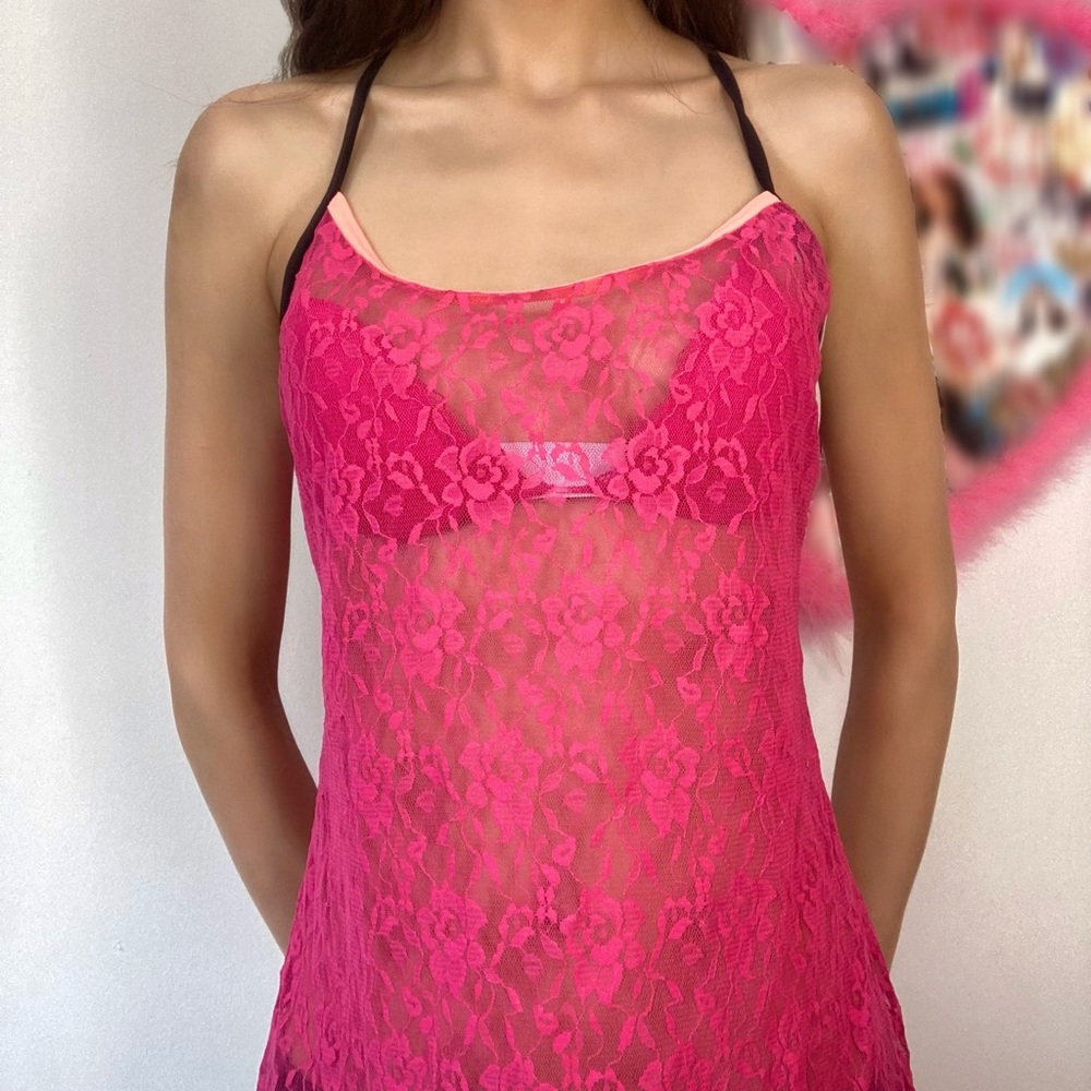 Y2k pink lace top